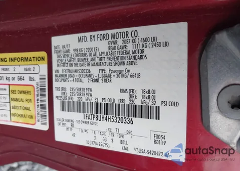 2017 Ford Mustang из США, поврежденный, VIN 1FATP8UH4H5320336